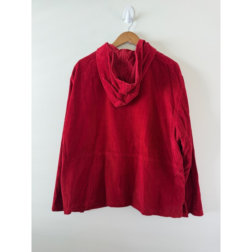 Dressbarn Woman Red Corduroy Hooded Button Front Shirt Jacket Plus Size 2X - Picture 3 of 10